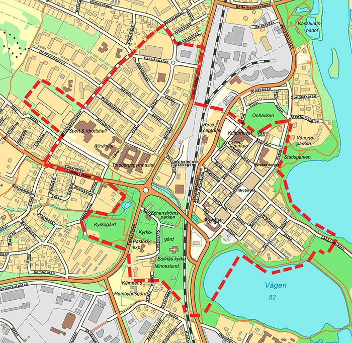 Kartbild över Bollnäs stadskärna.